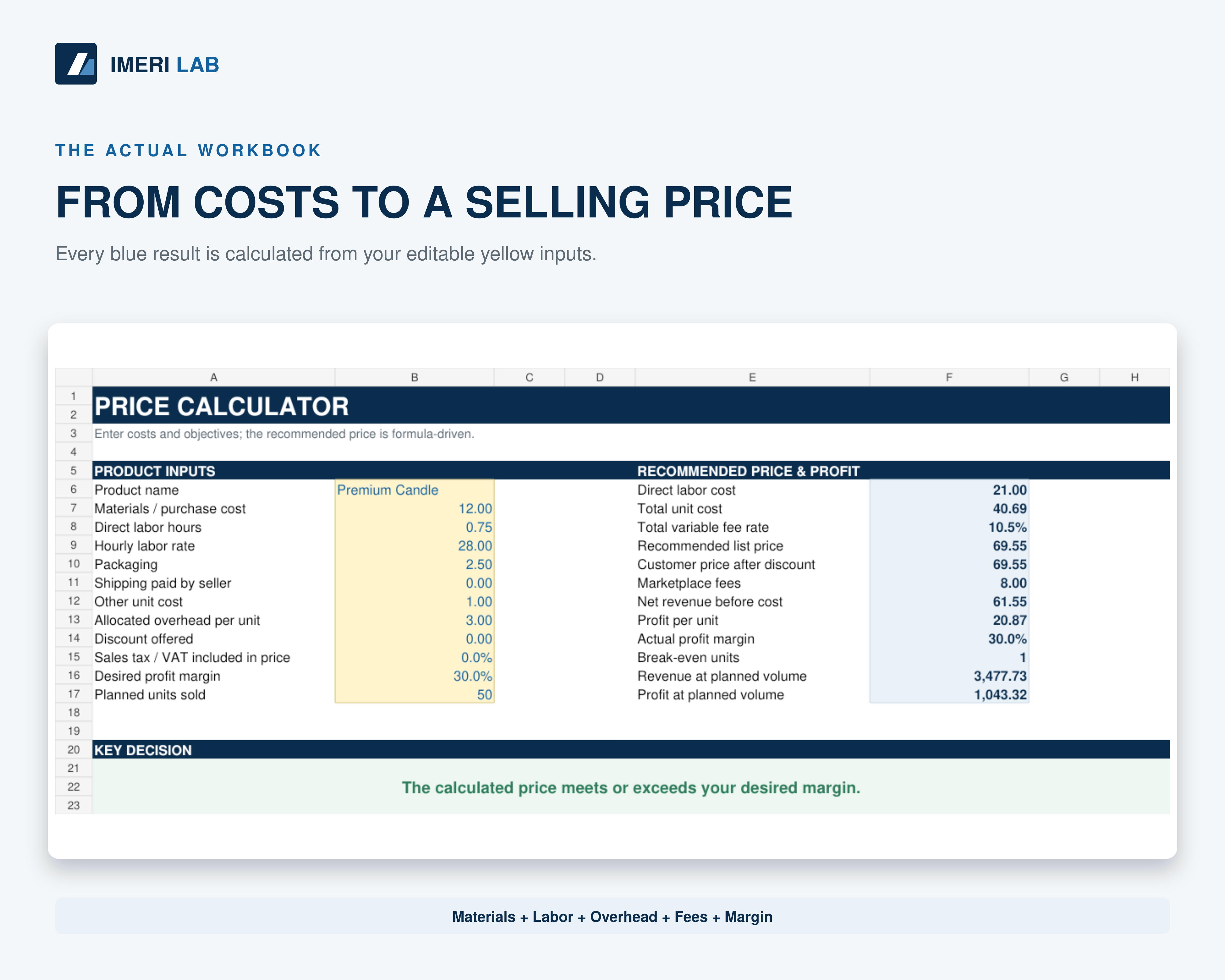 Actual price calculator workbook preview